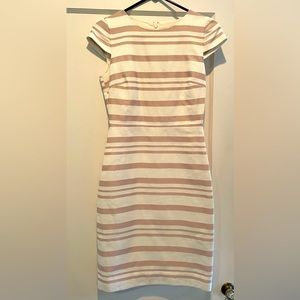 NWT JCrew white and pink striped cap sleeve midi dress. Size 0.